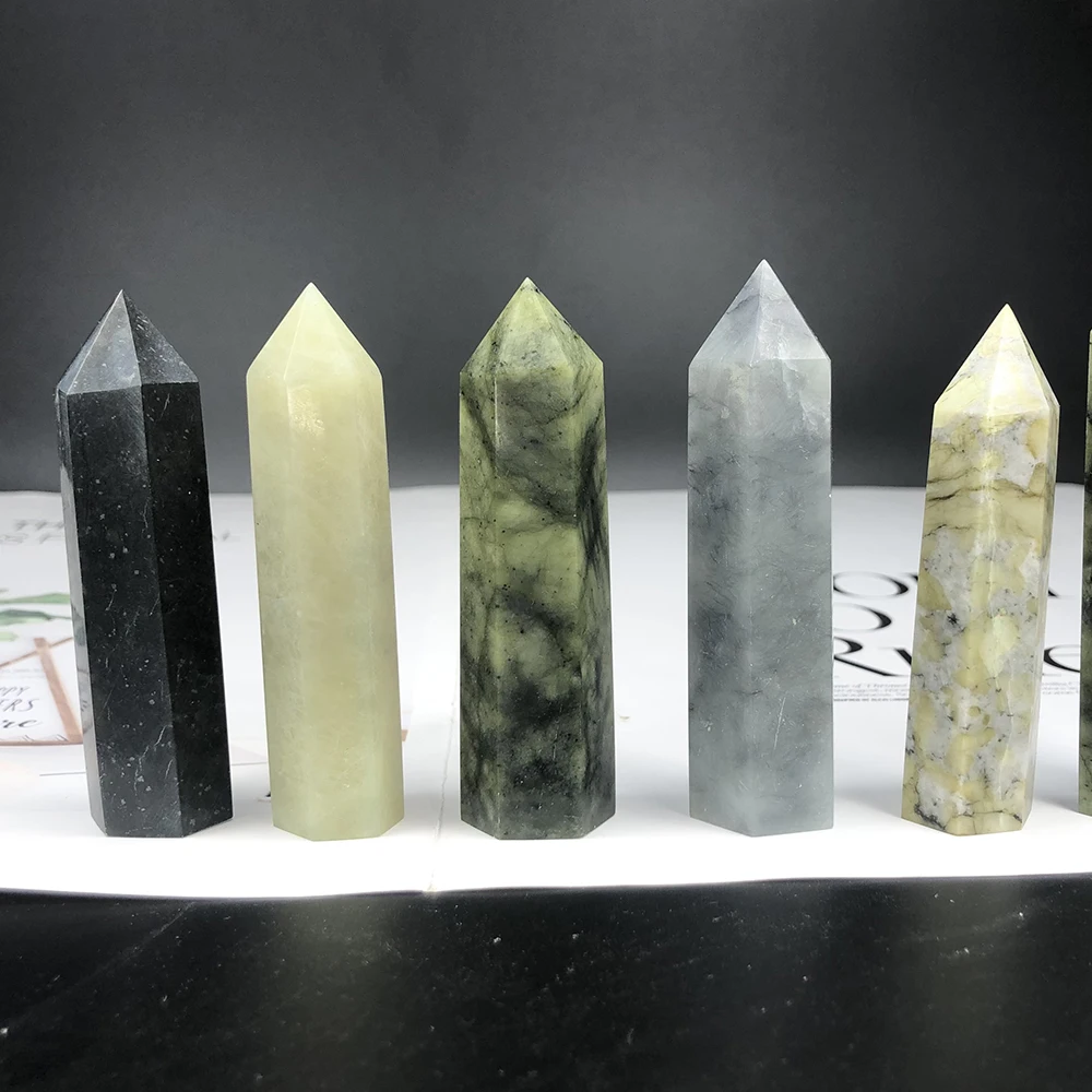 

1PC Natural Quartz glaze Jade Crystal Point Healing Stone Pure Color Spiritual Obelisk Wand Room Ornaments