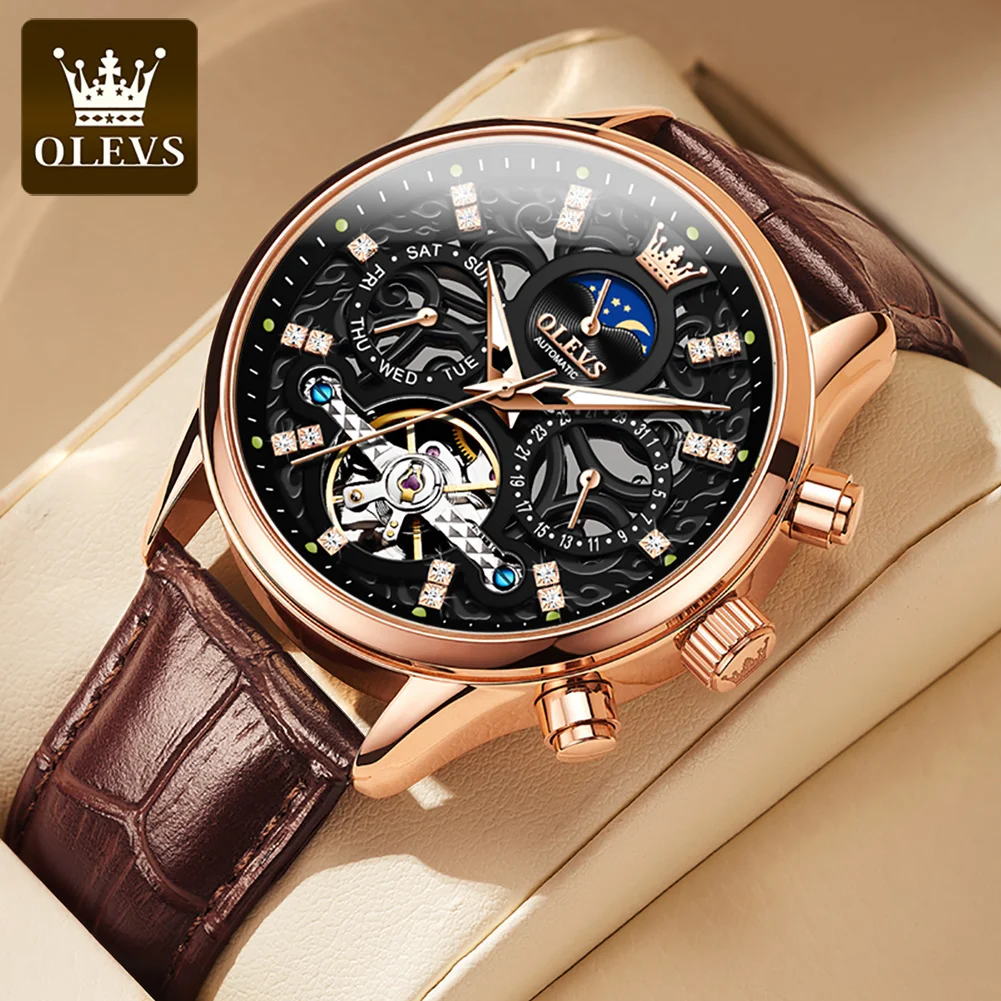 

OLEVS Calendar Luxury Brand Business Men Automatic Mechanical Watch Leather Waterproof Sports Watches relojes hombre 2023