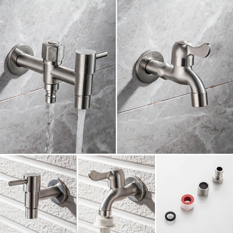 

Mounted Brushed Garden Steel Garden Outdoor Bibcock Lengthen Wash Mop 304 Wall Basin Faucet Garden Stainless Faucet