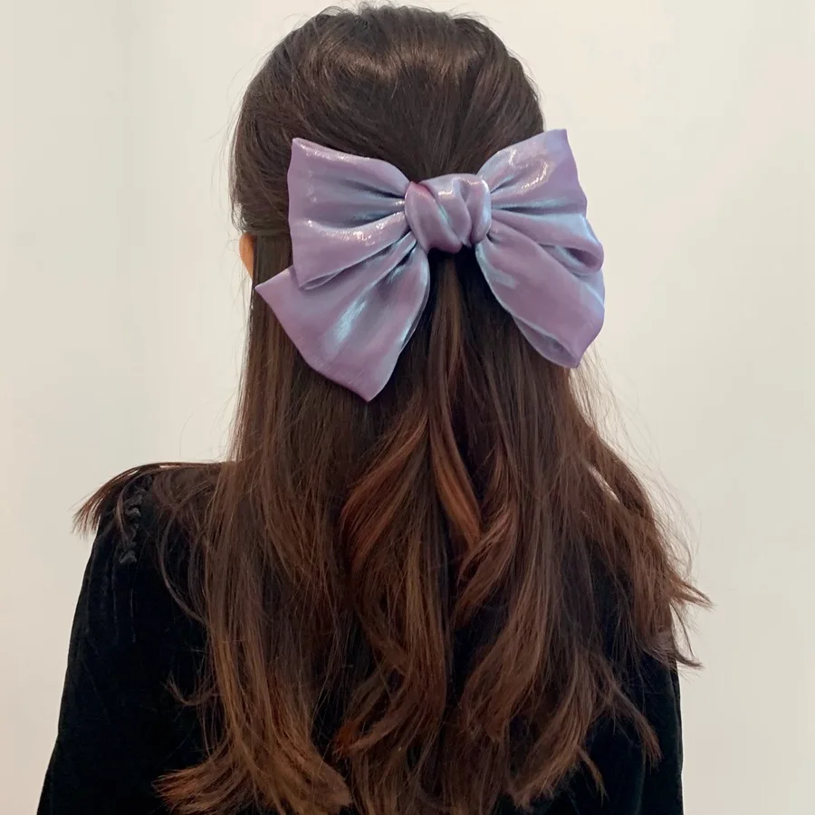 

Chiffon Bow Hair Clip Retro Ponytail Holder Hair Accessorie Big Size Elastic Hair Bands Solid Color Women Barrettes New Hairpins