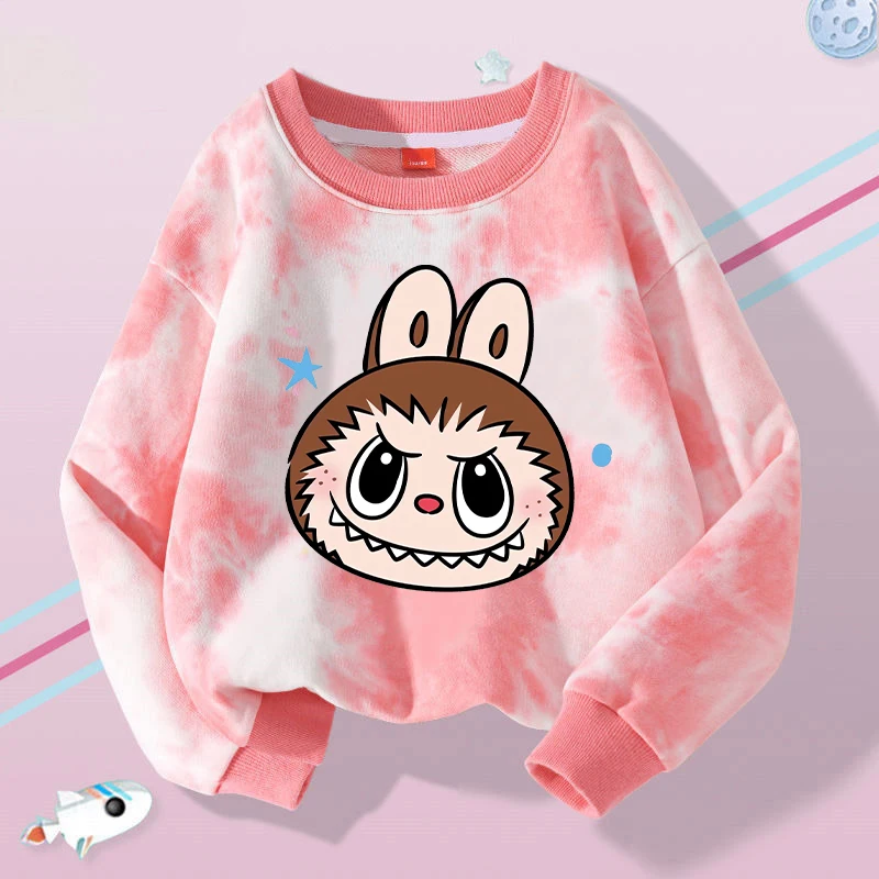 Labubus Boys Girls Sweatshirts Children Dyeing Hoodies Autumn Winter Warm Child T Clothes Cartoon Anime Kids Birthday Cute Gifts