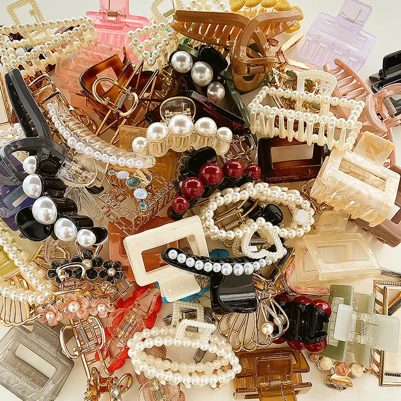 

Fashion Pearl Geometric Hair Clips Acrylic Hair Claw Cross Headband Big Size Hairpin Women Hair Accessories New Arrival 2023