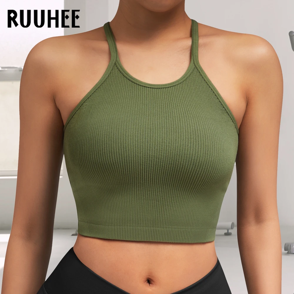 

RUUHEE женский ребристый спортивный бюстгальтер с подкладкой для фитнеса, спортивный бюстгальтер на бретельках, спортивный бюстгальтер для тренировок, топ с регулируемым плечевым ремнем, бюстгальтер для йоги