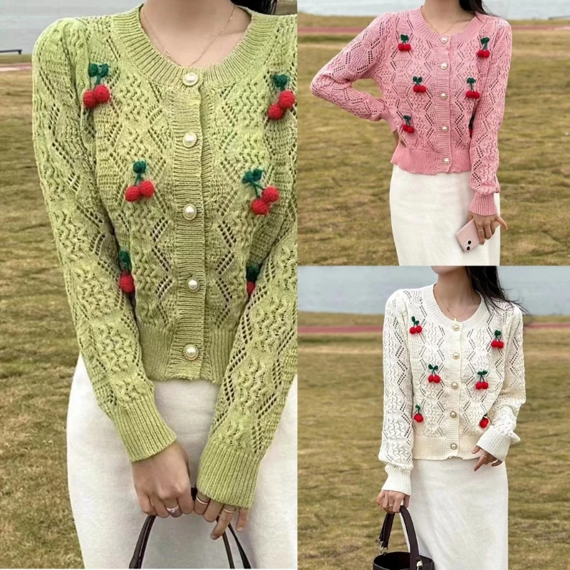 

Women Knit Open Front Cropped Cardigan Sweater Long Sleeve Button Down Cardigan