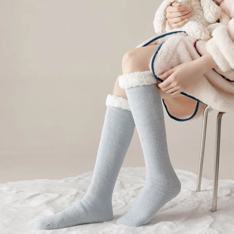 Long Socks Winter Women Stockings Couple Thick Cotton Solid Warm Thigh High Knee Young Casual Sleep Against Cold Floor Men Color
