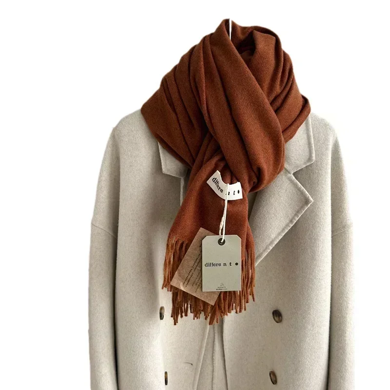 Зимний шарф для женщин кашемировое теплое однотонное одеяло из пашмины женское