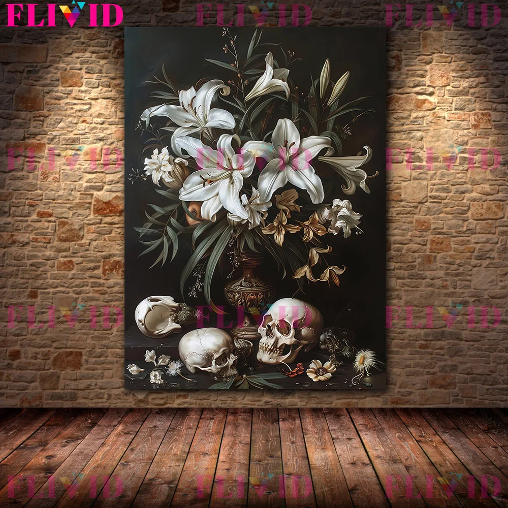 Картина маслом в античном стиле темной академии скелет-библиотека моль белки