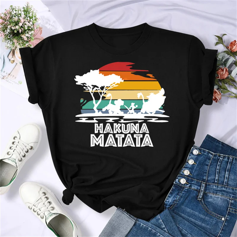 

New Hakuna Matata Letter Printed Women T Shirt Kawaii Disney The Lion King T Shirt Summer Casual Short-sleeved Female Tshirt