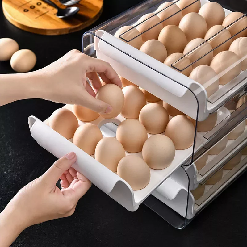 

NEW2023 32 Lattice Egg Drawer Fridge Organizer Holder Transparent Storage Box Kitchen Refrigerator Duck Chickens Eggs Tray Doubl