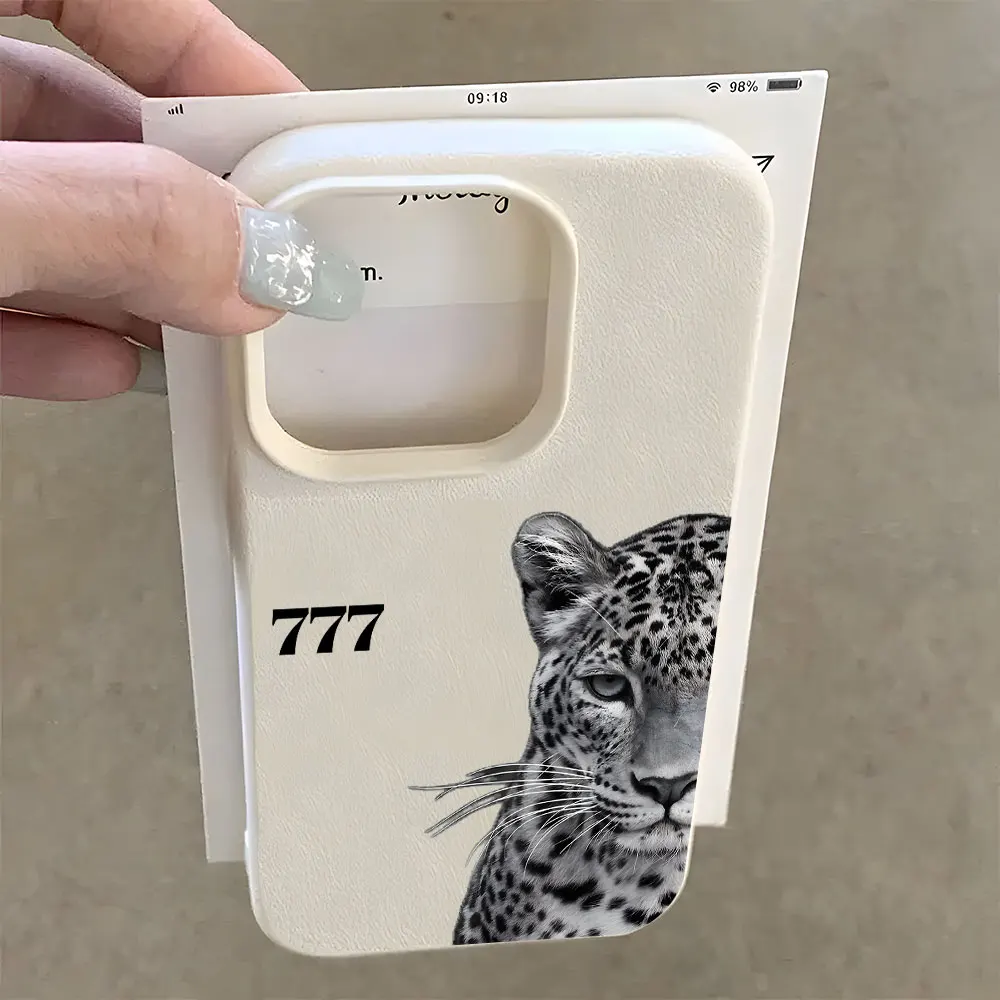 Фото Стильный силиконовый чехол с леопардовым принтом и текстурой личи для iPhone 17 Air, 16, 15, 14, 13, 12, 11 Pro Max, 14 Plus, X, Xs, XR №3