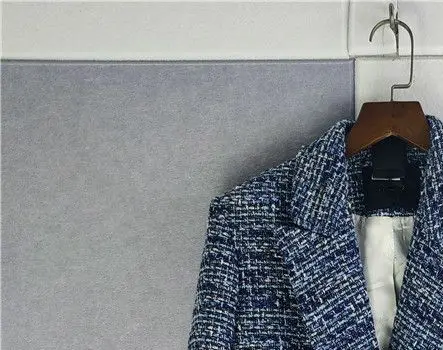 

Women's Suit Temperament Radian Bouble Row Button Plaid Tweed Jacket Notched Loose Solid Vintage Autumn Coat