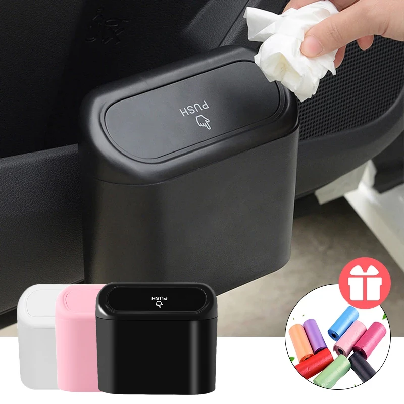 Car Trash Can Bin With Lid, 2 Packs Mini Leakproof Garbage For Black 02