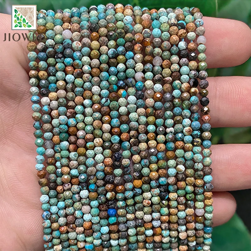 Natural Stone African Turquoises Faceted Round Loose Beads DIY Bracelet Accessories for Jewelry Making 15'' Strand 2mm/3mm