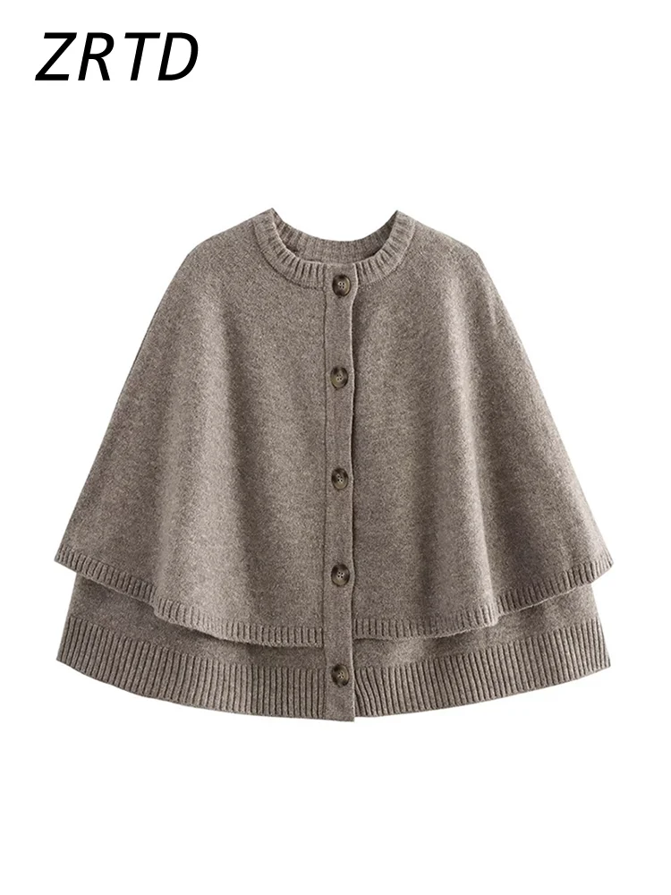 Однотонная женская накидка с круглым вырезом и рукавами