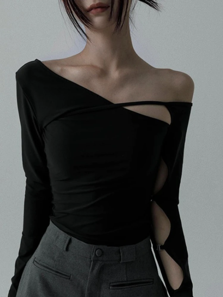 Уличная одежда футболки с открытыми плечами однотонные винтажные повседневные