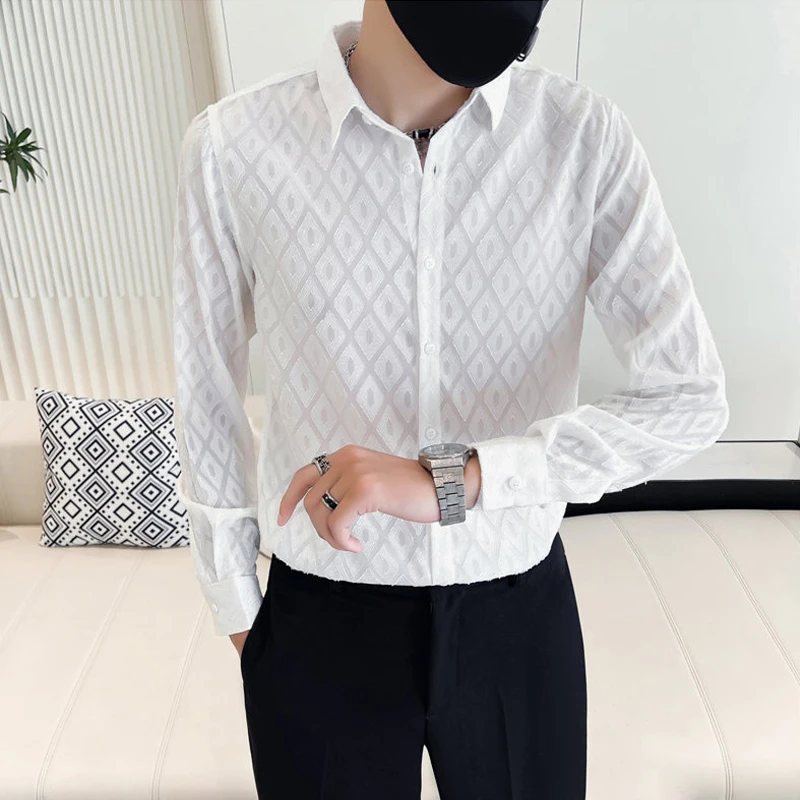 Новые модные рубашки с рисунком ромбиками для мужчин роскошные дизайнерские