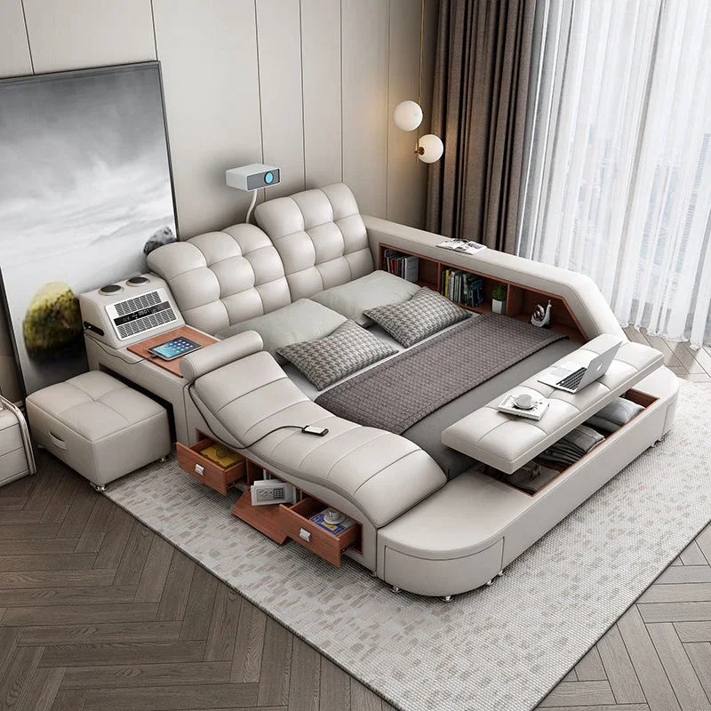 Умная кровать из натуральной кожи Tech многофункциональные массажные современные