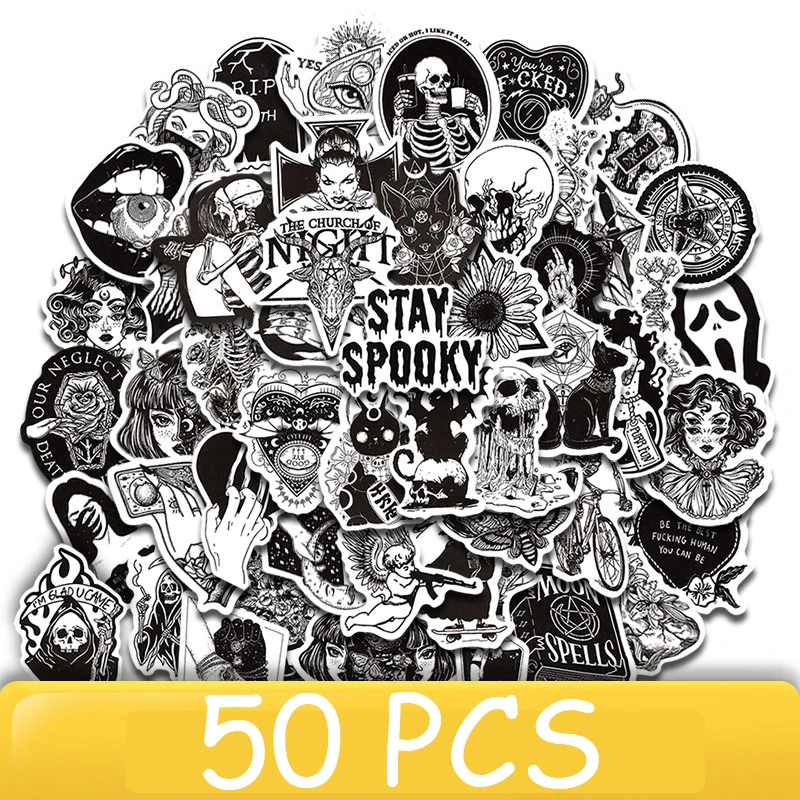 

10/30/50 Pcs Horror Black and White Stickers Graffiti for Laptop Luggage Skateboard Guitar Sticker Decal Toy