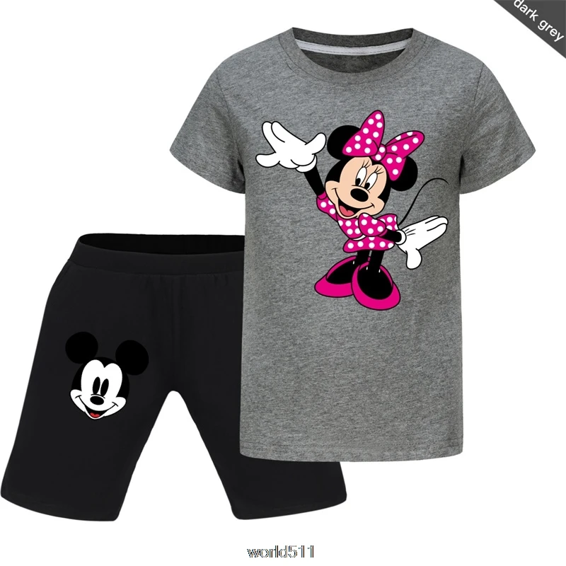 Спортивный костюм для мальчиков с Микки и Минни летняя детская модная футболка
