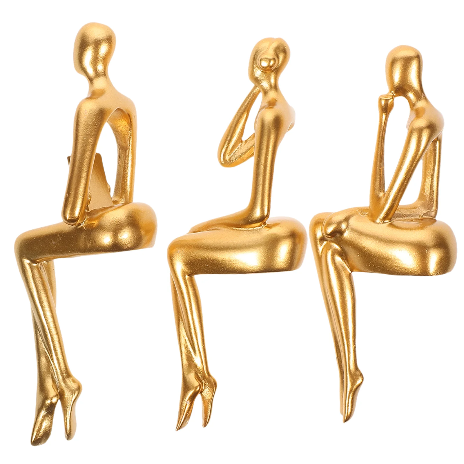 

3 Pcs Ornaments Shelf Decor Thinker Figurine Resin Sculpture Home Decorations Desktop Figurines Living Room Statue Miss Gold