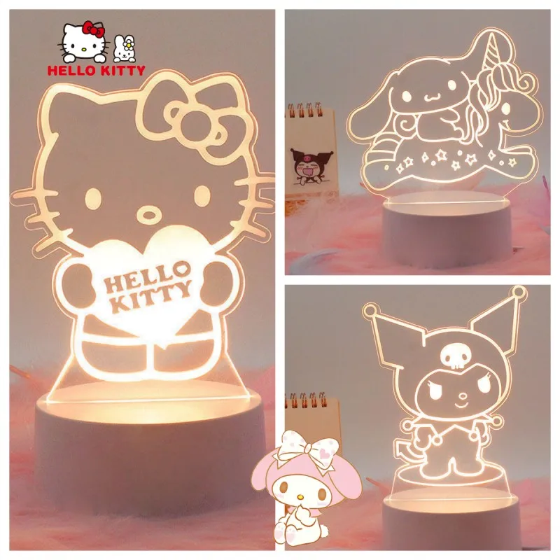 

Anime Hello Kitty Kuromi Cinnamoroll Cartoon Night Light Pochacco Melody Student Dormitory Childbedroom Table Lamp Kawaii Gift