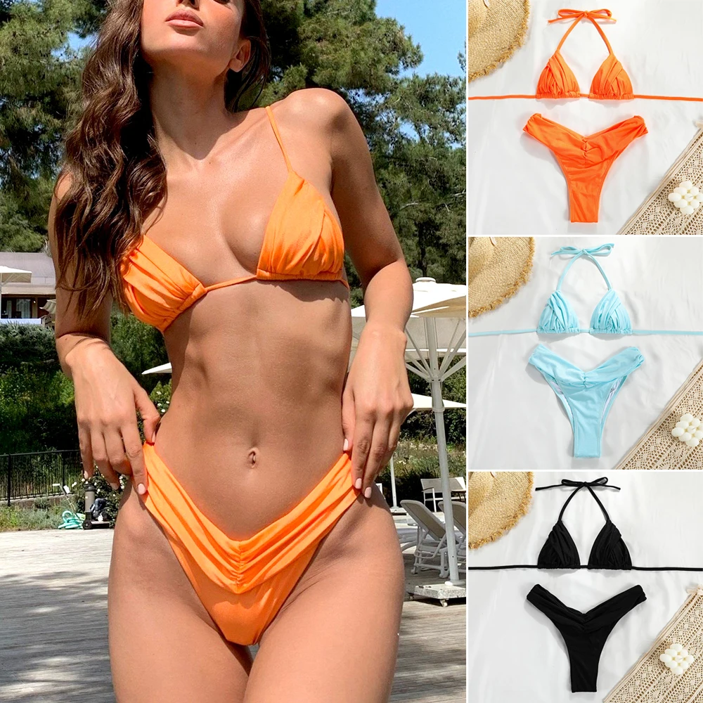 

Women's Swimsuit Sexy Tie Backless Bikini 2-Piece Slim Summer Bathing Suit Sunbathing Clothes Swimwear Thin Underwear N66