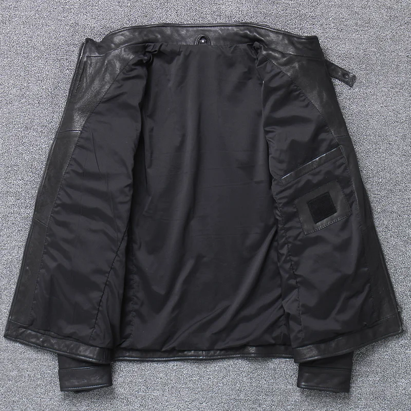 Мужская кожаная куртка из натуральной овечьей шкуры мотоциклетная кожи