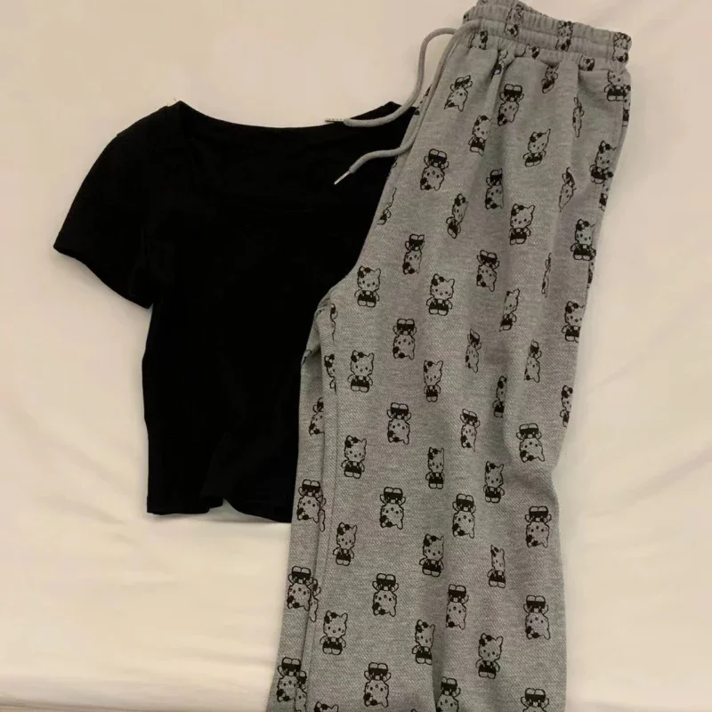 Женские длинные брюки модные Y2k с высокой талией и широкими штанинами кулиской