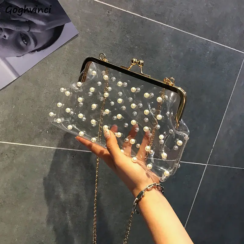 

Jelly Transparent Bags Pearl Women Chain Shoulder Bag Satchel Fashion Female Clear Bag Elegant Casual Designed