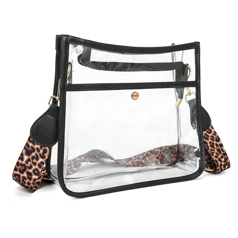 

Transparent Shoulder Bag with Leopard Guitar Adjustable Strap Crossbody Clear Handbag Messenger Bag for Security Check