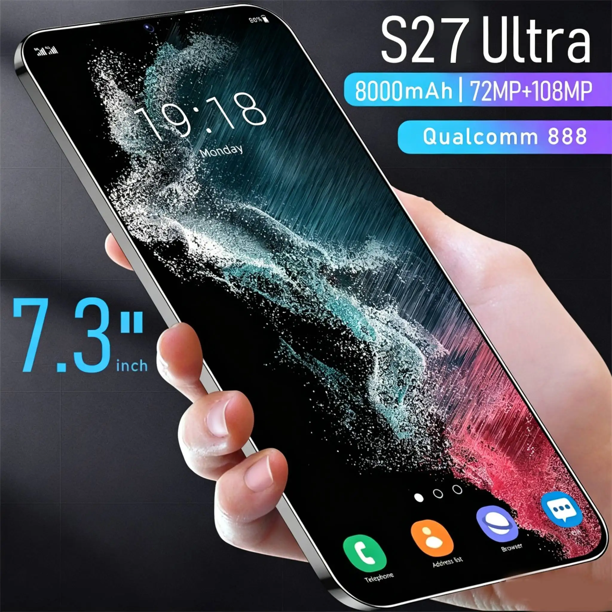 Фото 2026 Высококачественный S27 Ultra: Оригинальный интеллектуальный смартфон с поддержкой 4G/5G, двумя SIM-картами, двойным режимом ожидания, глобальная версия, аккумулятор 7800 мАч №1