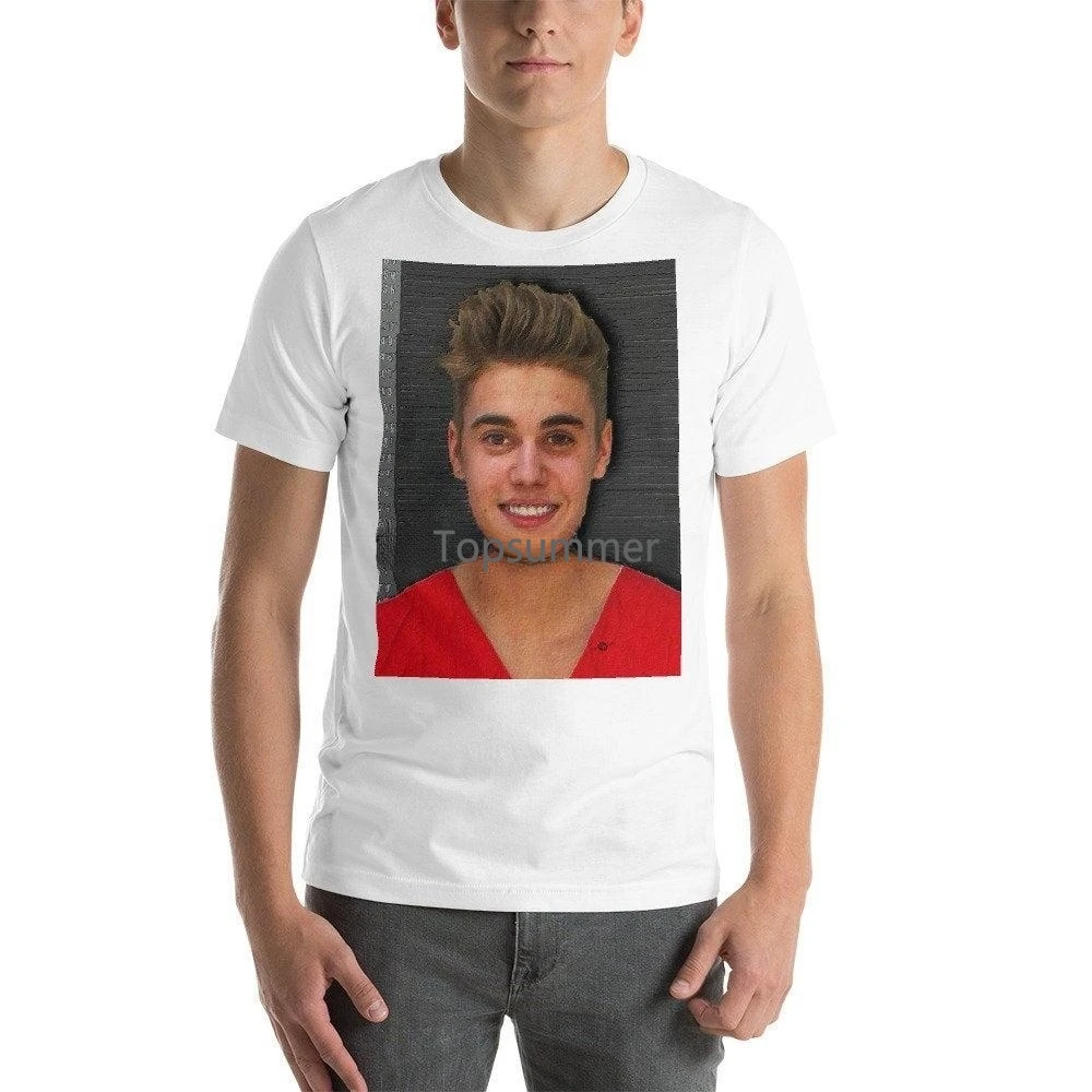 

Justin Bieber Mug Shot 2014 Color Photo Short Sleeve Unisex T Shirt Poster
