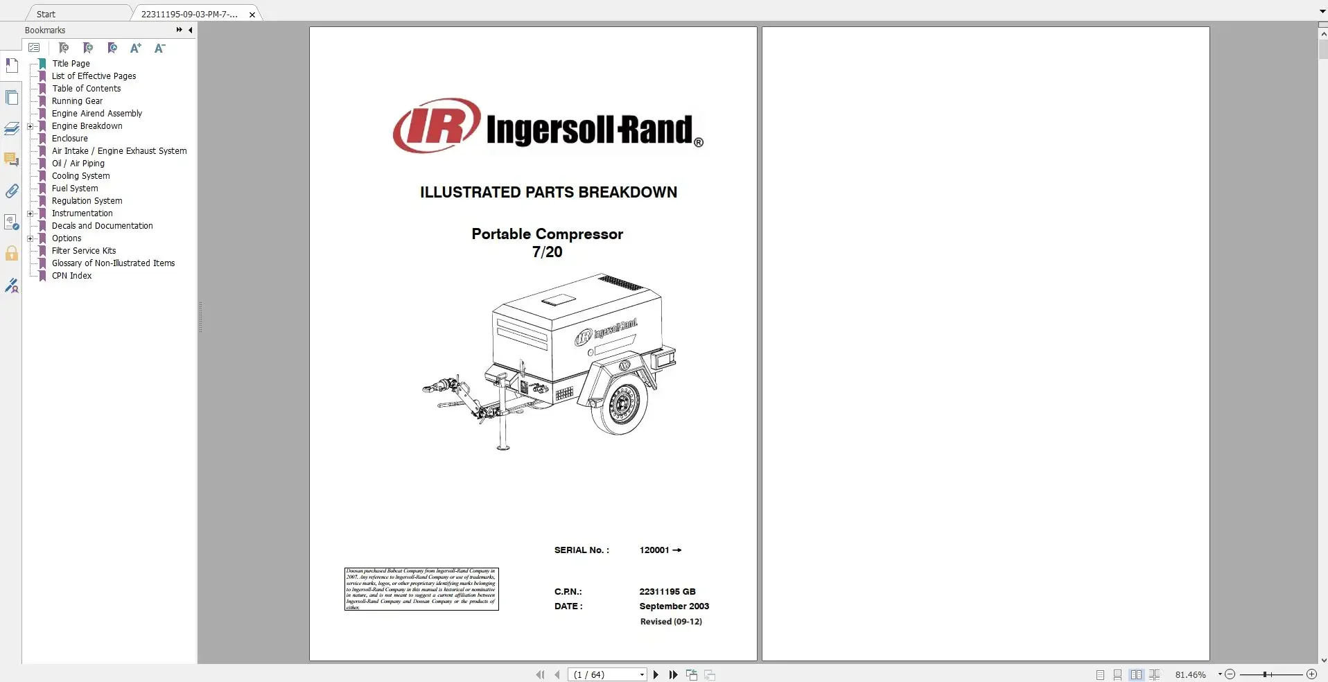 Doosan Ingersoll Rand 17 49 ГБ PDF [03.2019] Деталь Каталог Руководство по эксплуатации и