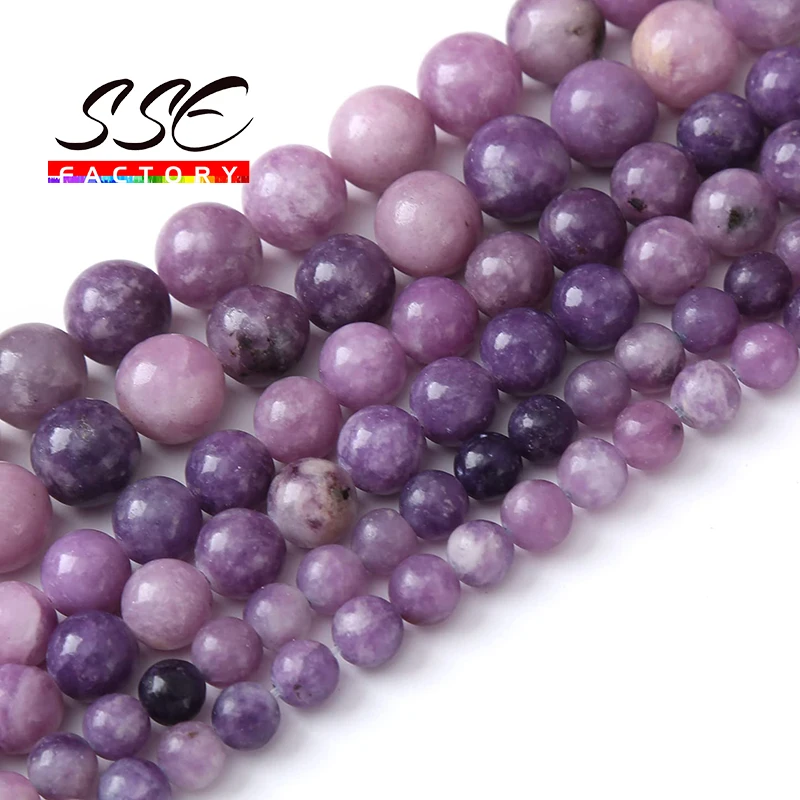 

Real Natural Purple Lepidolite Stone Beads For Jewelry Making Round Energy Healing Beads DIY Bracelets Necklaces Accessories 15"
