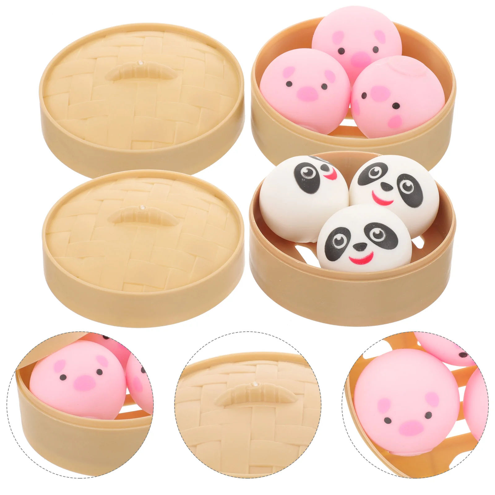 

2 Sets Pinch Music Kid Toy Stretchy Bun Food Squeeze Toys Steamed Party Tricky Plastic Pressure Relief Simulation Props Child