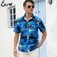 euow mens beach shirts summer vacation men clothing hawaiian button shirts short sleeve camisas casual printed blouse top 2022