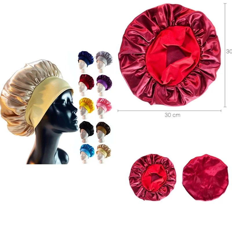 

202Women's wide brimmed satin nightcap hair protection cap daily shower cap to protect hair