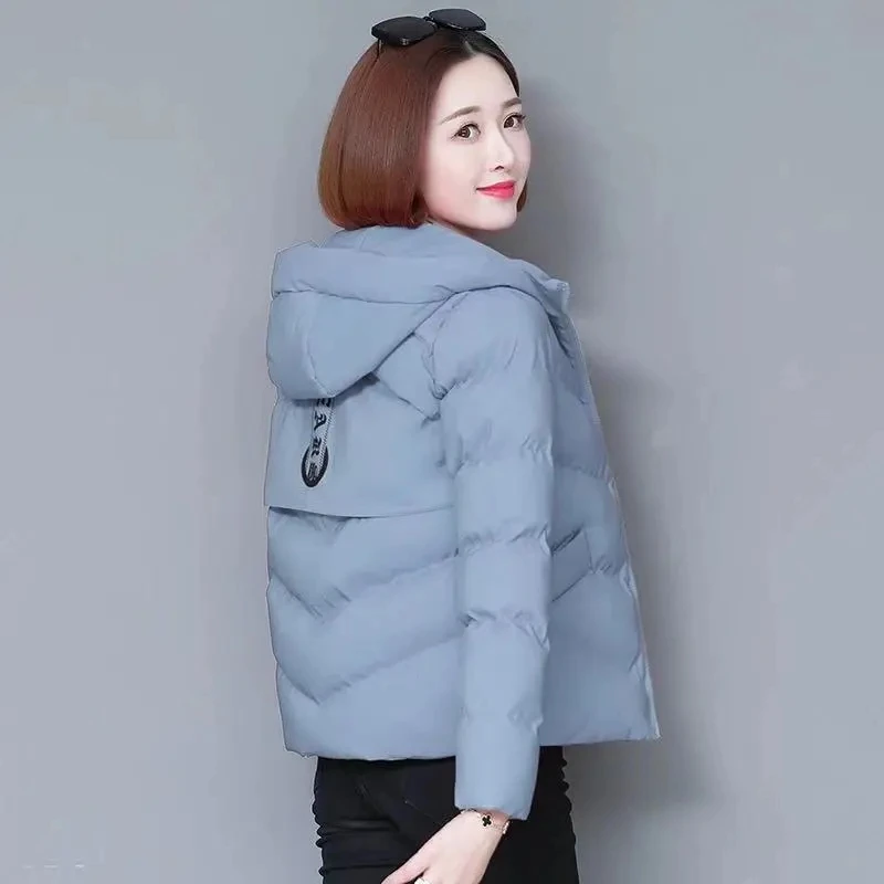 Down Cotton Jacket Women 2022 Winter New Korean Slim Fashion Casual All-match Parkas Female Hooded Print Short Padded Coat