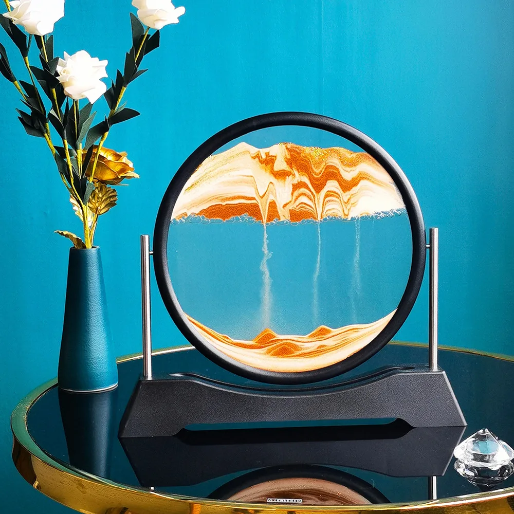 

Creative Moving Sand Art Picture Rotatable Round Glass Flowing Sand Painting 3D Sandscape Hourglass Quicksand Home Decor Gifts