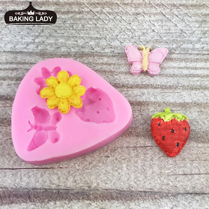 

2022New Butterfly Strawberry Fresh Flower Silicone Cake Mould Dessert Diy Silicone Baking Tool Chocolate Fondant Mould