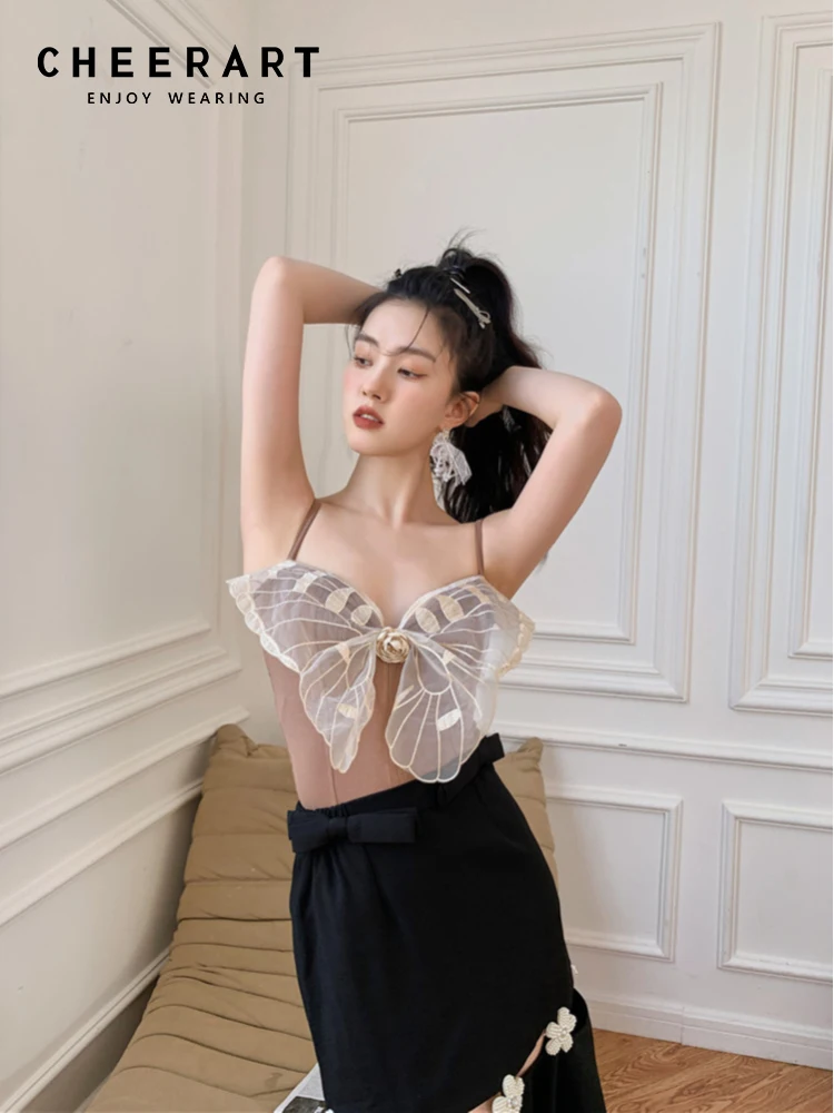 

CHEERART Butterfly Top Women 2022 Summer Tanks Camis Spaghetti Strap Sexy Cute Tops Kawaii Cute Cami Top Korean Fashion Cothes