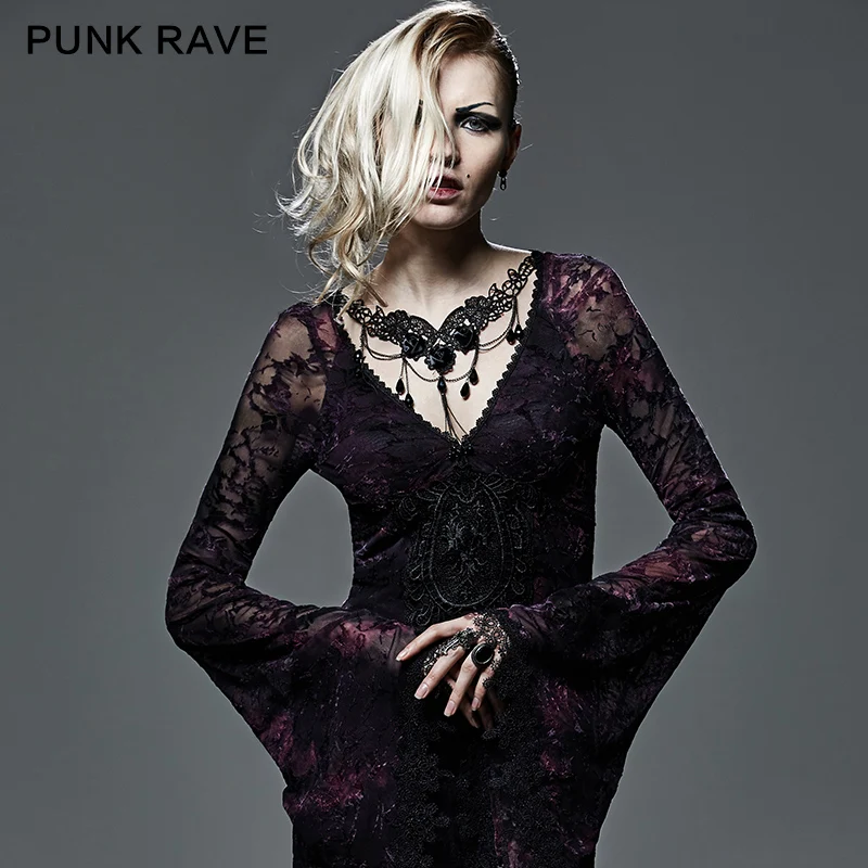 

PUNKRAVE Women's Gothic Fixed Position Flower Beading Embroidery Necklace Gorgeous Party Evening Dinner Costume Necklace