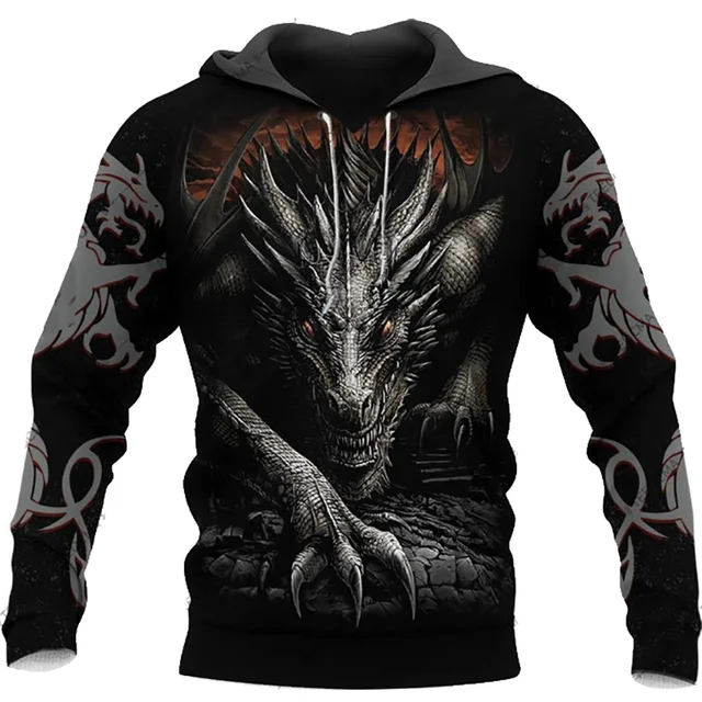 

Viking dragão padrão moda primavera e outono hoodie masculino rua harajuku all-match solto oversized camisola com capuz topo 6xl