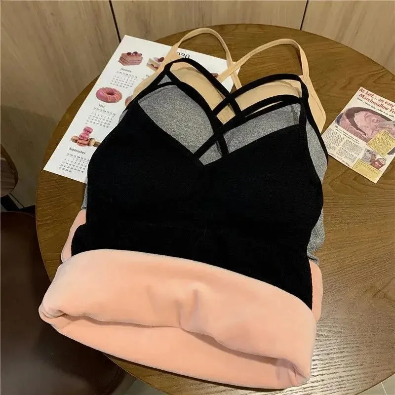 

Thermal Underwear Velvet Vest Winter Women’s Simple Solid with Chest Pad Camisole Slim Warm Sling Vest Female термобелье женское