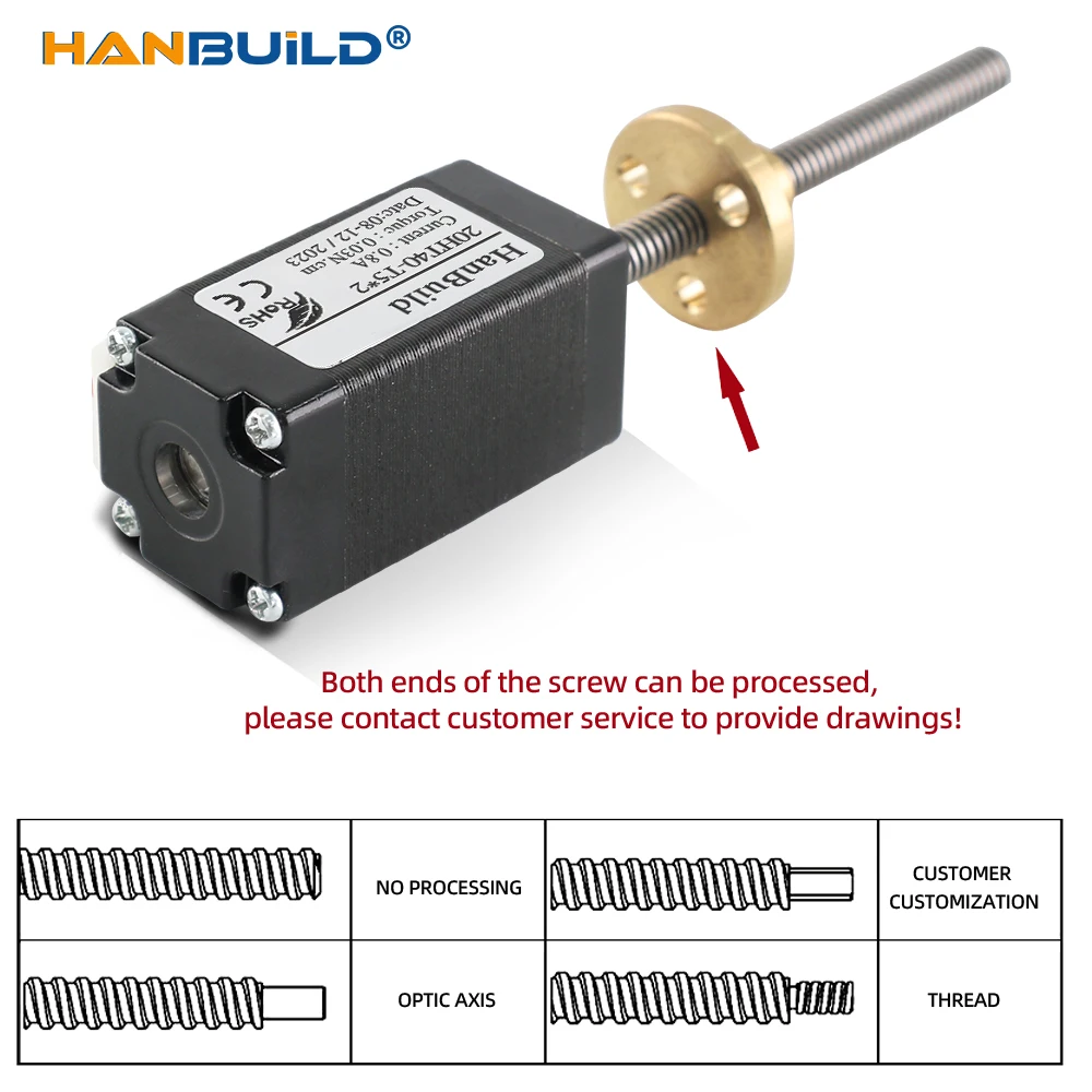NEMA 8 20HT34-T5*2 0 А 021 Нм Трапециевидный шаговый двигатель Длина L50 мм-150 мм с ЧПУ для