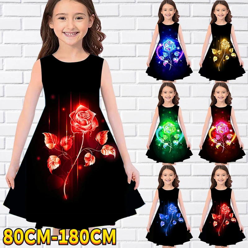 

Kids Little Girls Sleeveless Dress Girls Dress 3D Kids Floral Print Daily Casual Cute Sweet Over Knee Sleeveless Dress 80-180CM