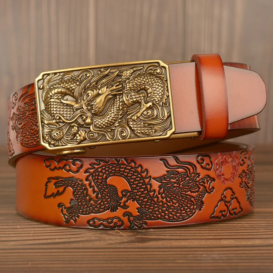 Men's Vintage Belt Ssangyong Genuine Leather High Quality Cowhide Handmade Men's Belt Dragon Pressed Belt Men's Designer Belt