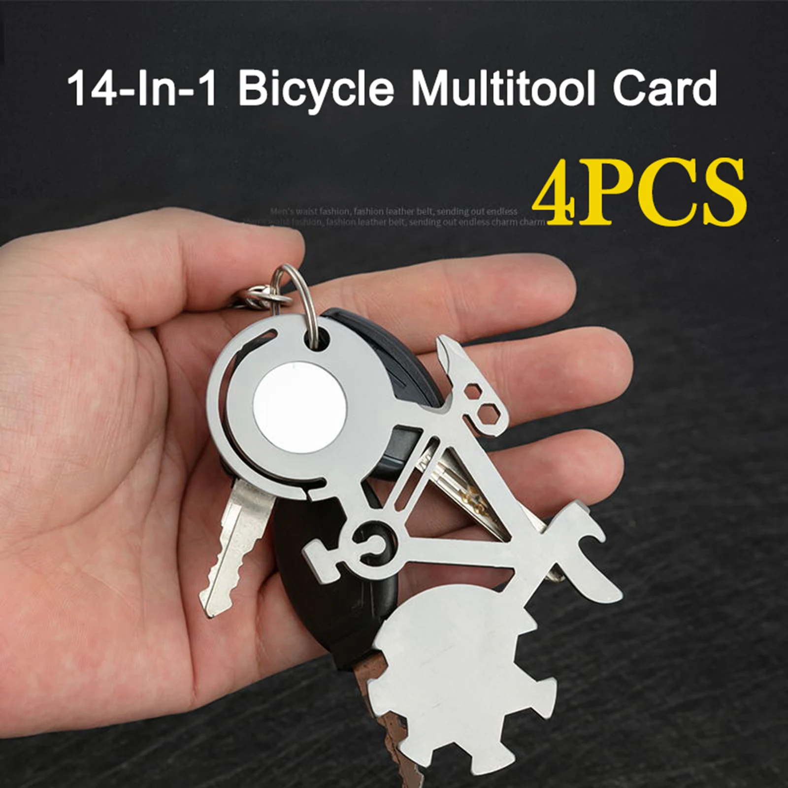 

4PCS 14-In-1 Bicycle Multitool Card 100*55mm Silver Stainless Steel Keychain Portable Tool Card Perfect Gift For Bike Lovers