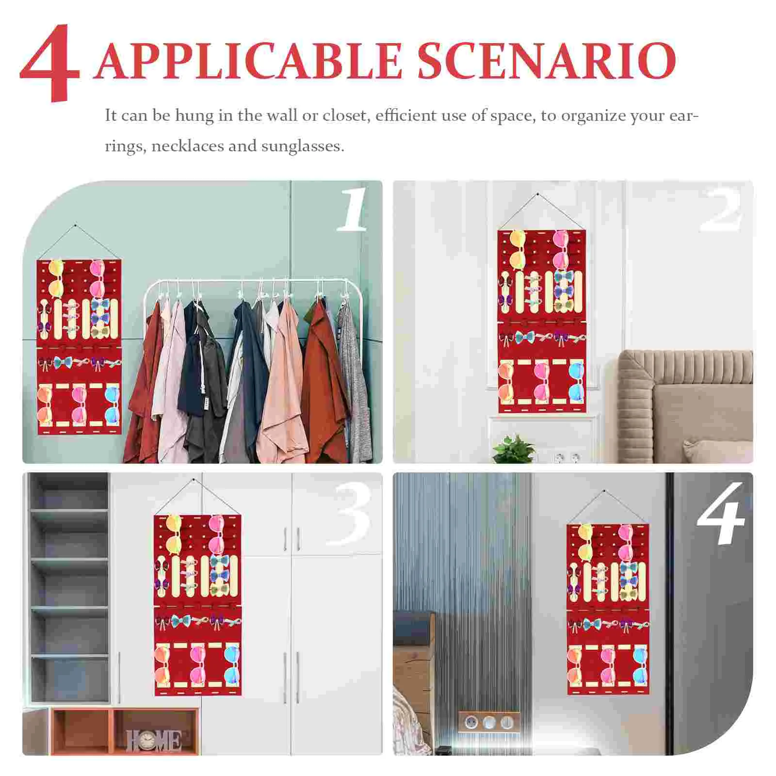 Organizer Jewelry Hanging Wall Earringstorage Necklace Felt Holder Sunglasses Hanger Mounted Door Hair Display Box Cabinet