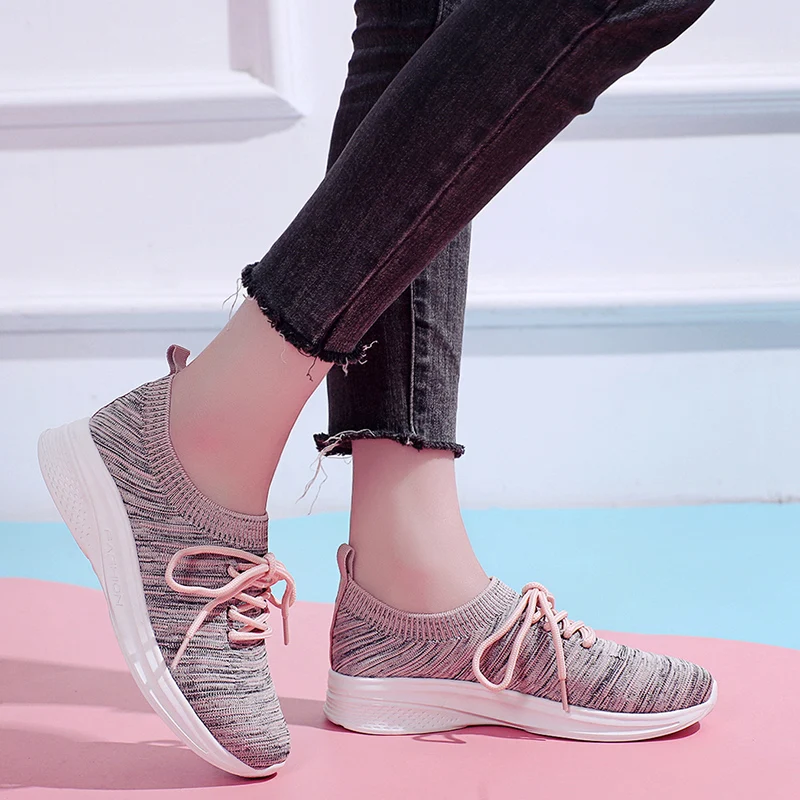 

Summer Fashion Women Running Shoes Lightweight Sneakers Pink Outdoor Breathable Air Mesh Comfortable Lace Up Casual Sports Shoes